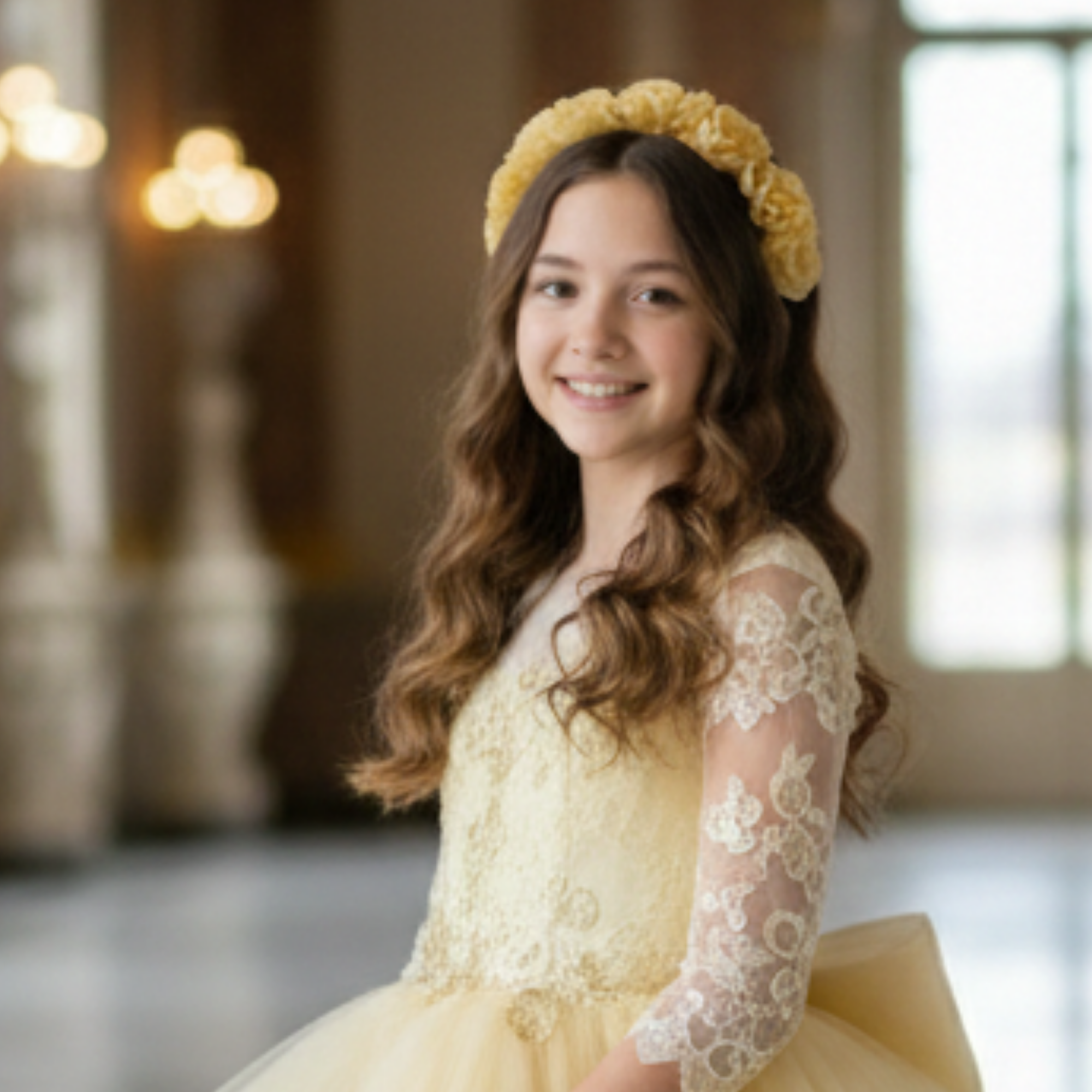 Yellow Ruffle Rose Headband