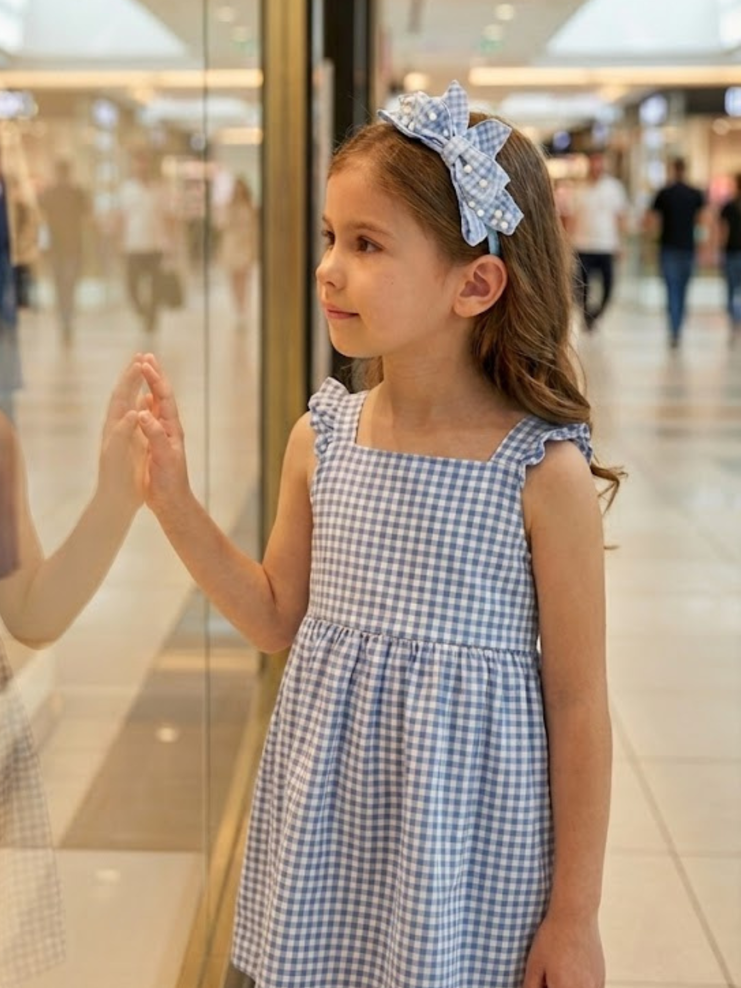 Gingham Pearl Bow Headband