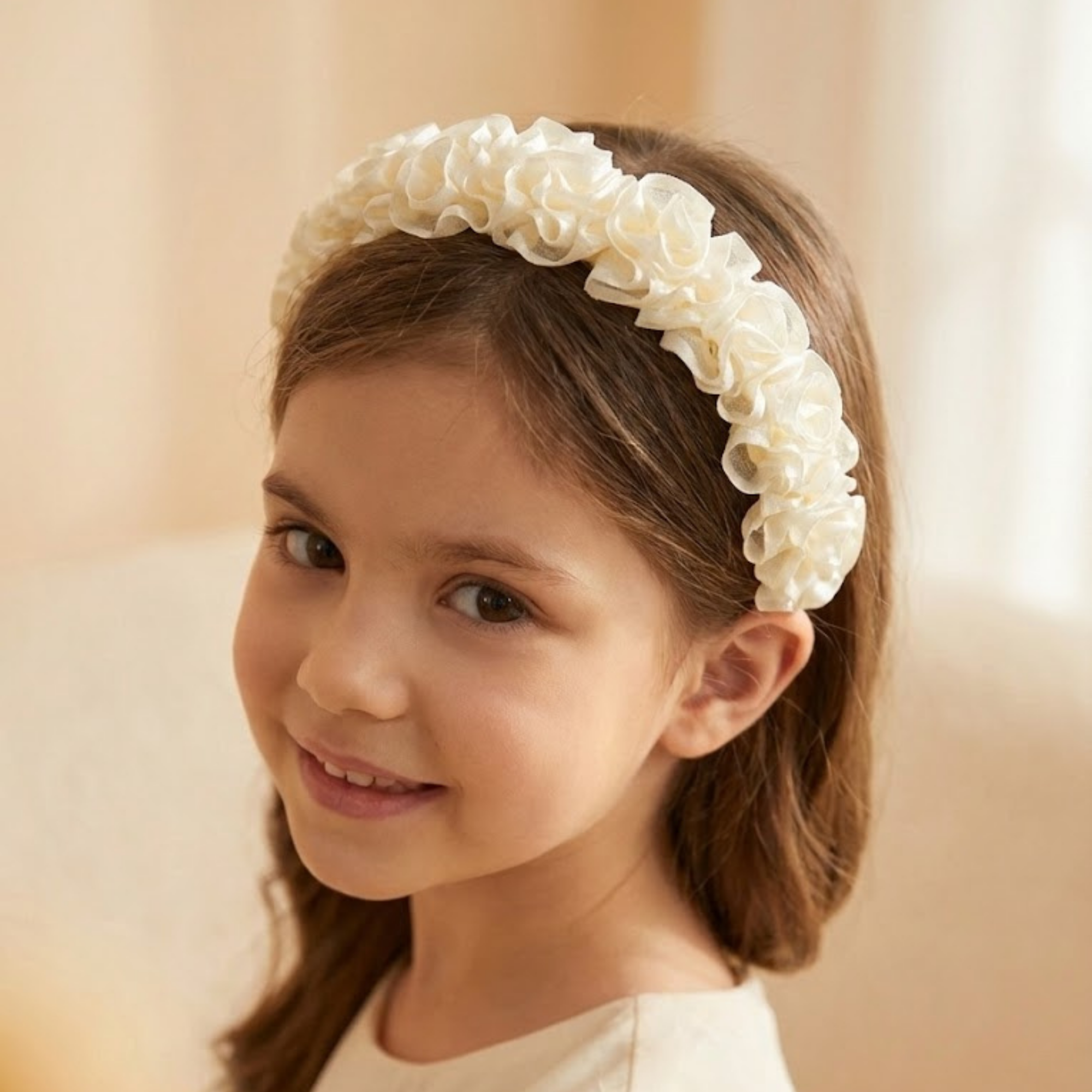 Ivory Ruffle Rose Headband