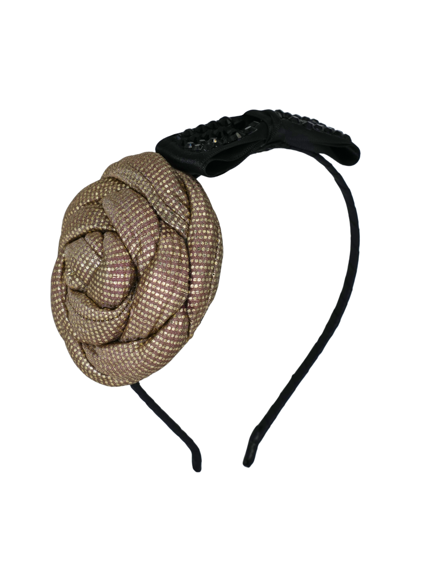 Metallic Rose Black Bow Headband