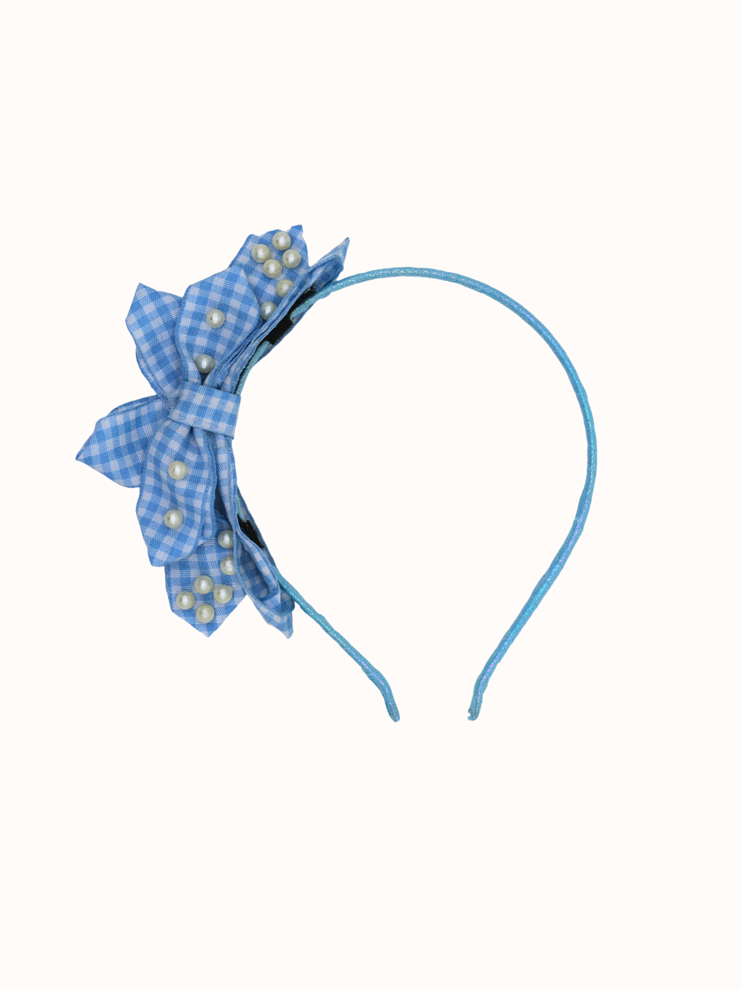 Gingham Pearl Bow Headband