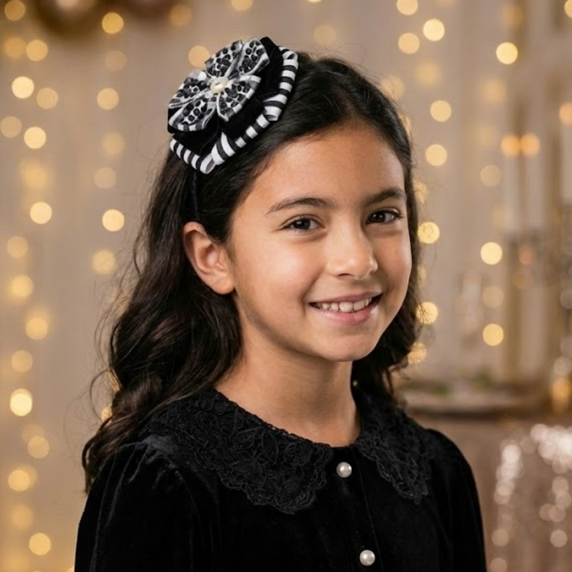 Black Velvet Gingham Jeweled Headband