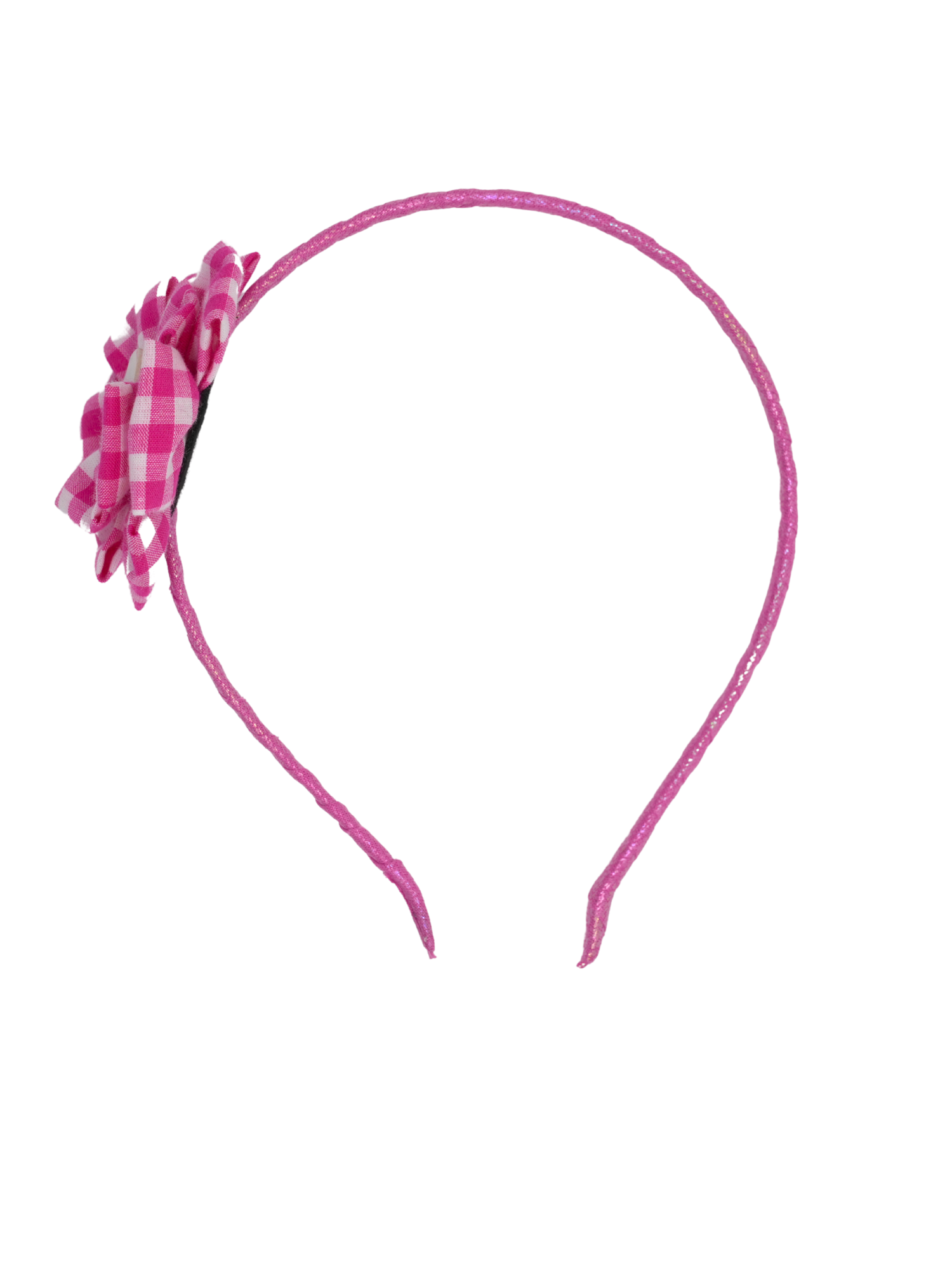 Pink Gingham Flower Pearl Headband
