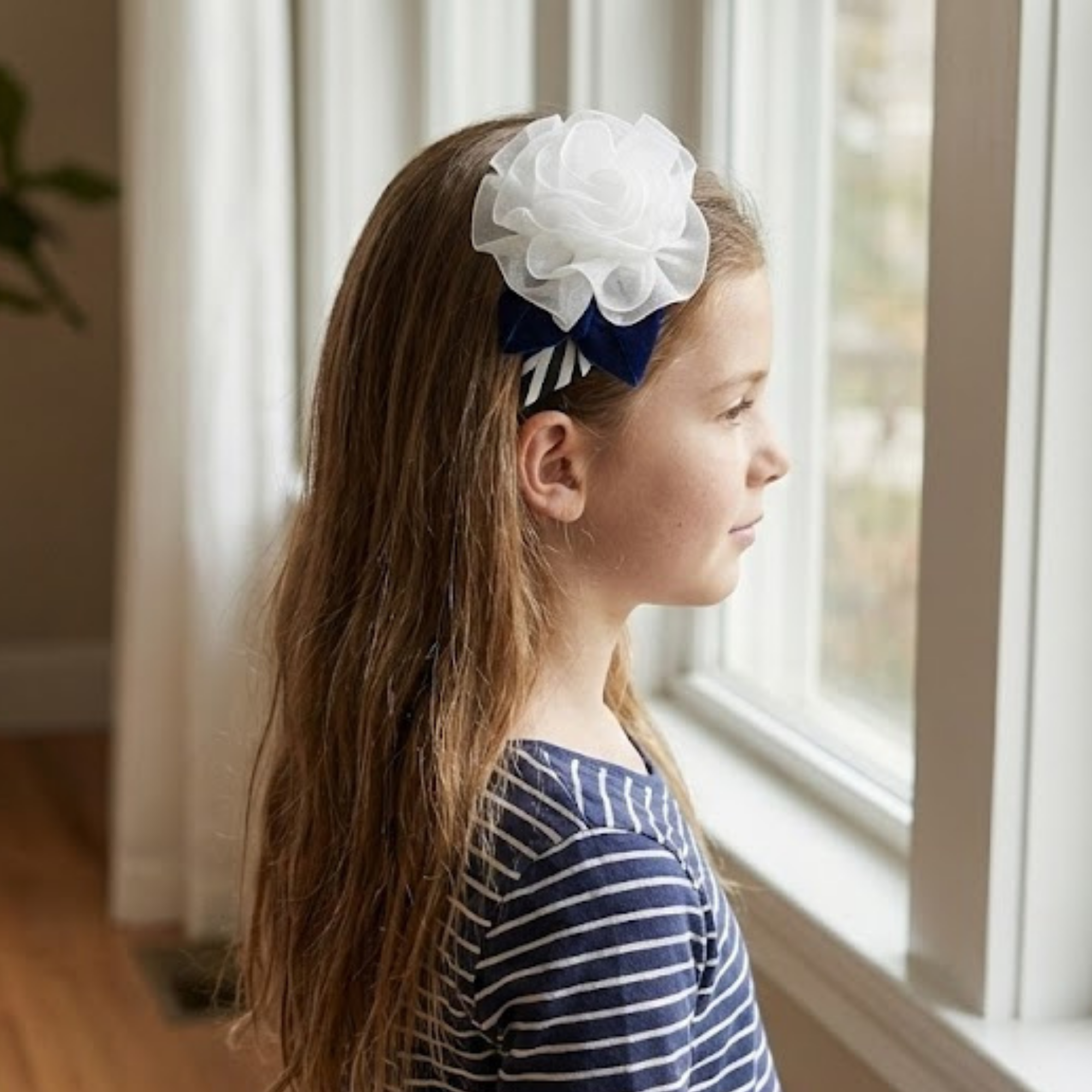 White organza layered flower Headband