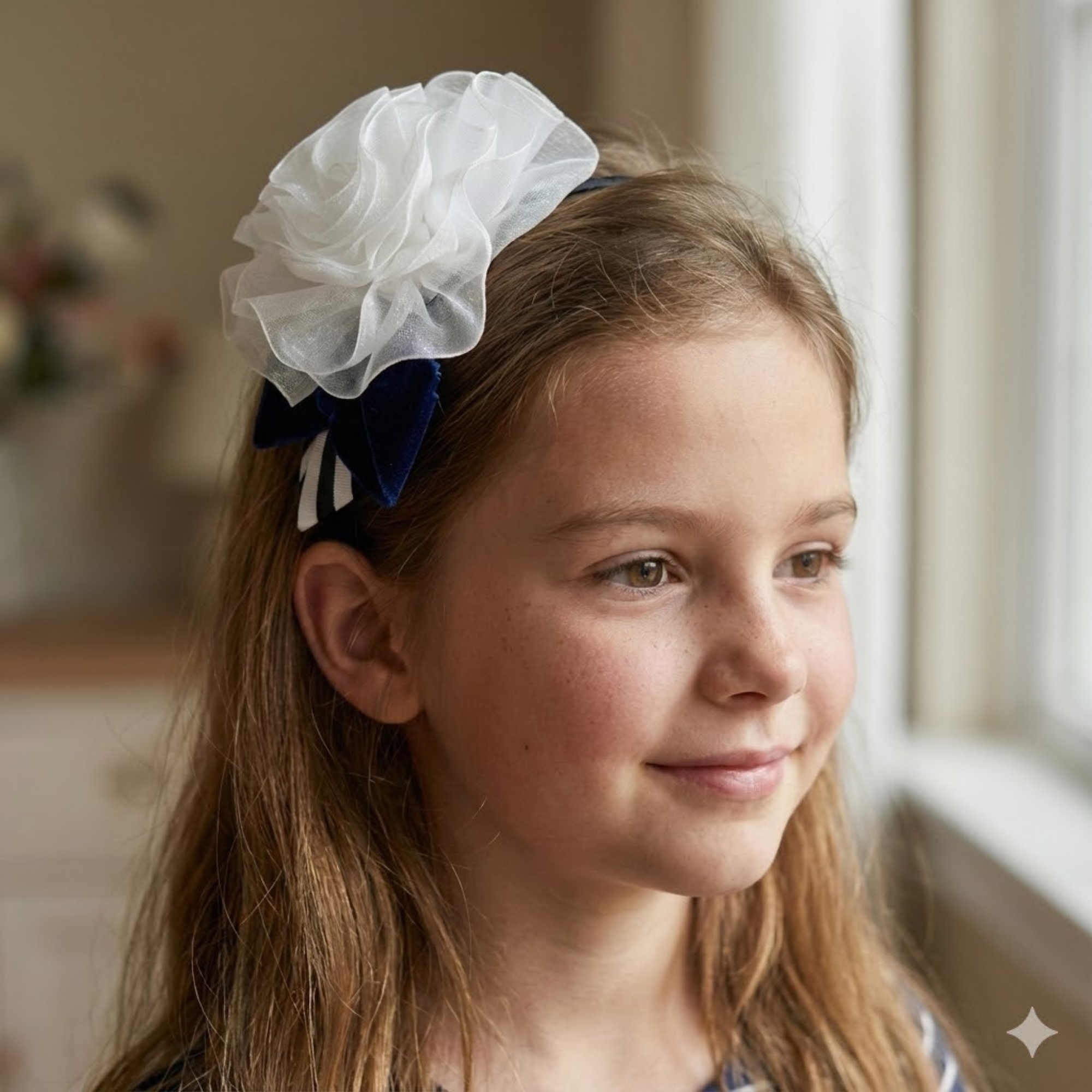 White organza layered flower Headband