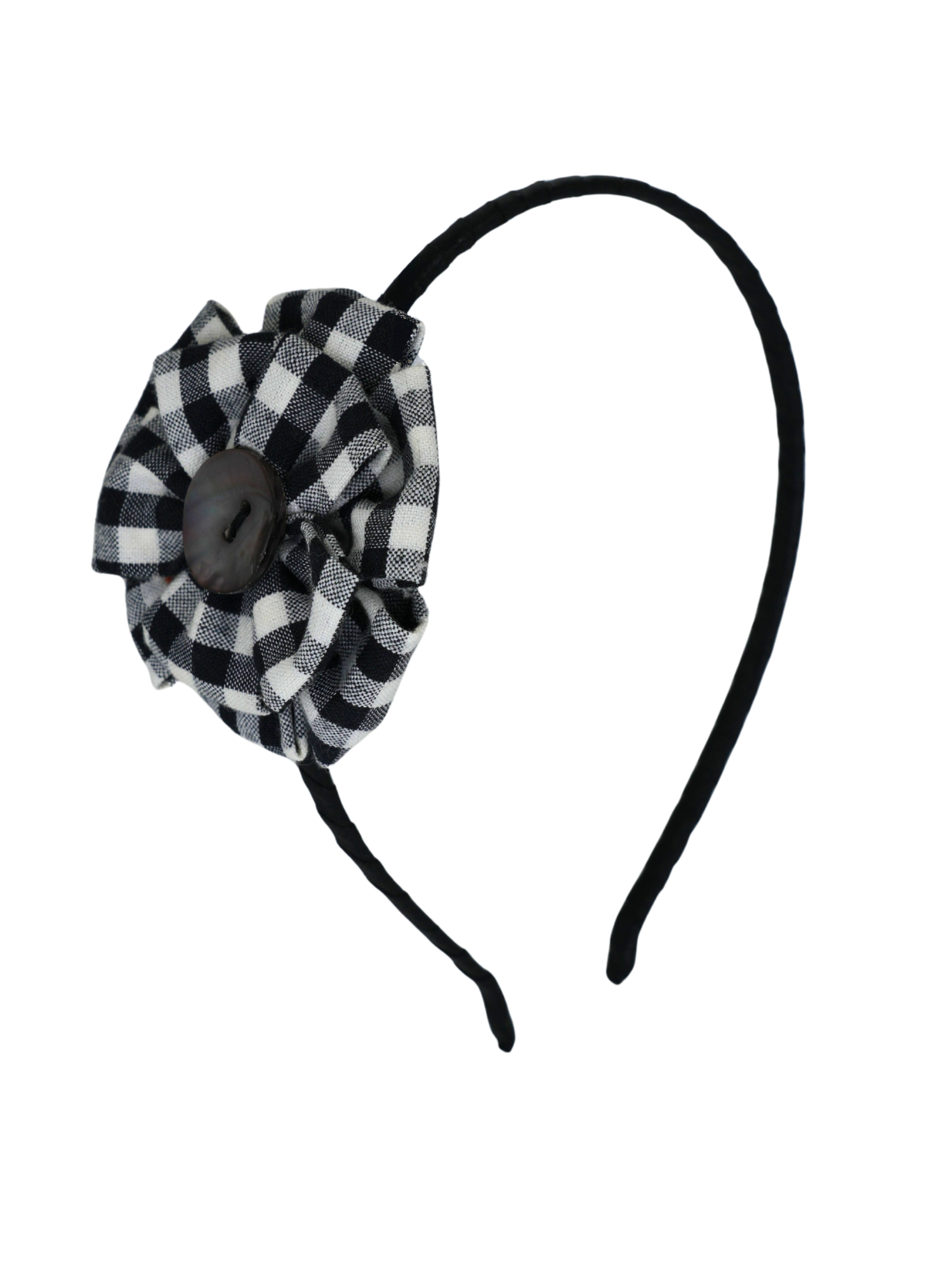 Black Gingham Flower Pearl Headband