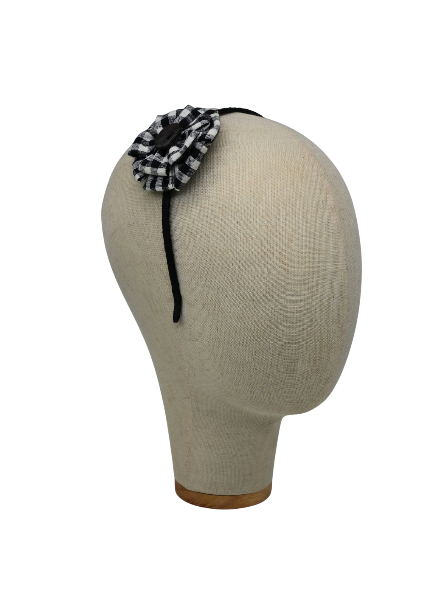 Black Gingham Flower Pearl Headband