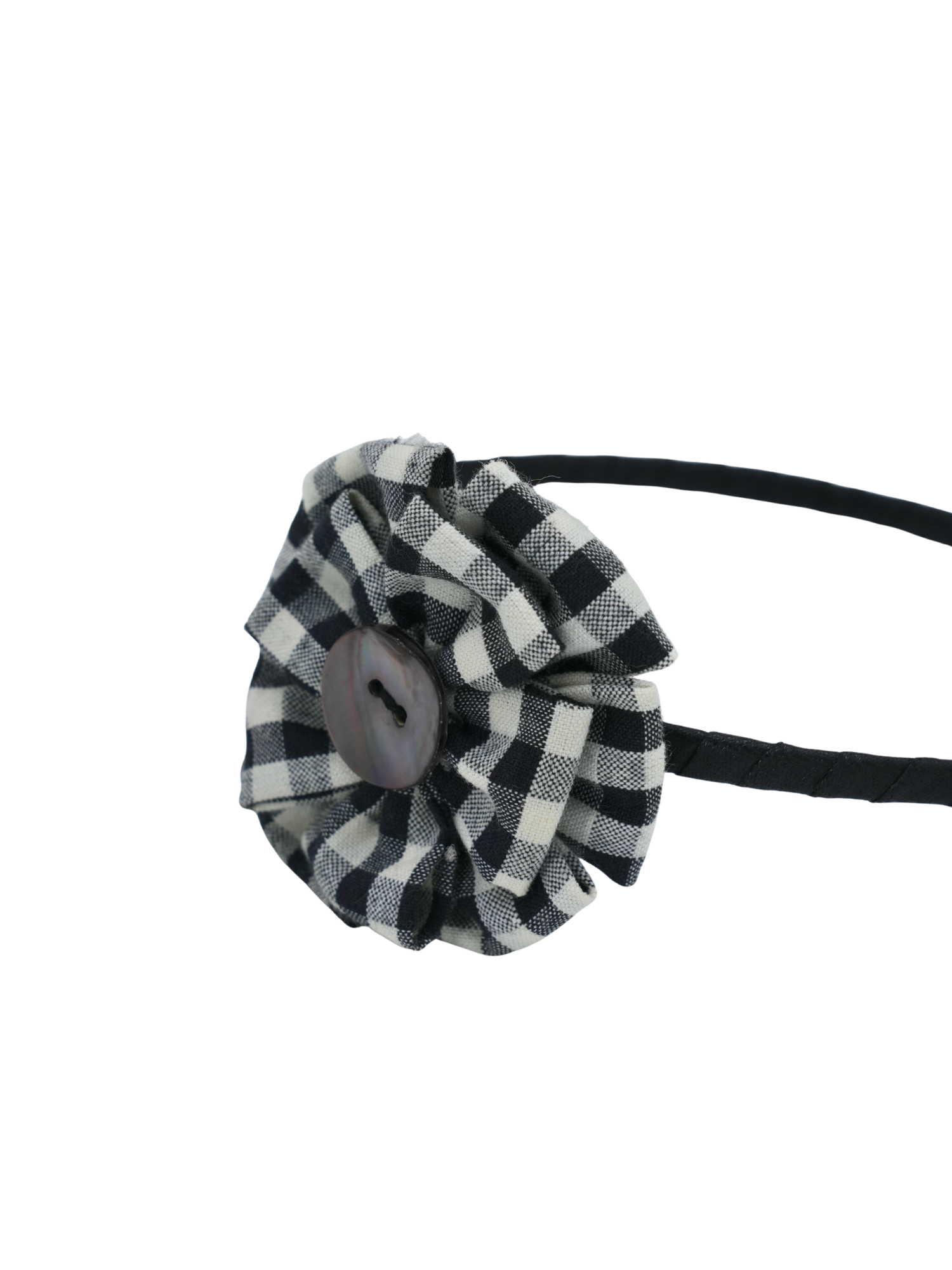 Black Gingham Flower Pearl Headband