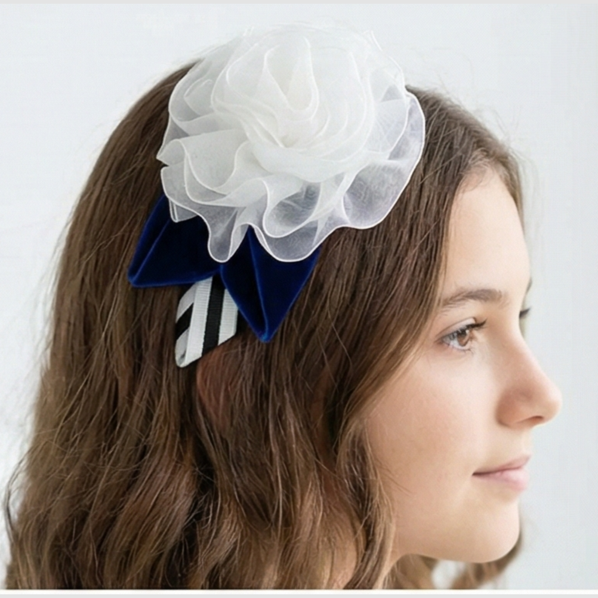 White organza layered flower Headband