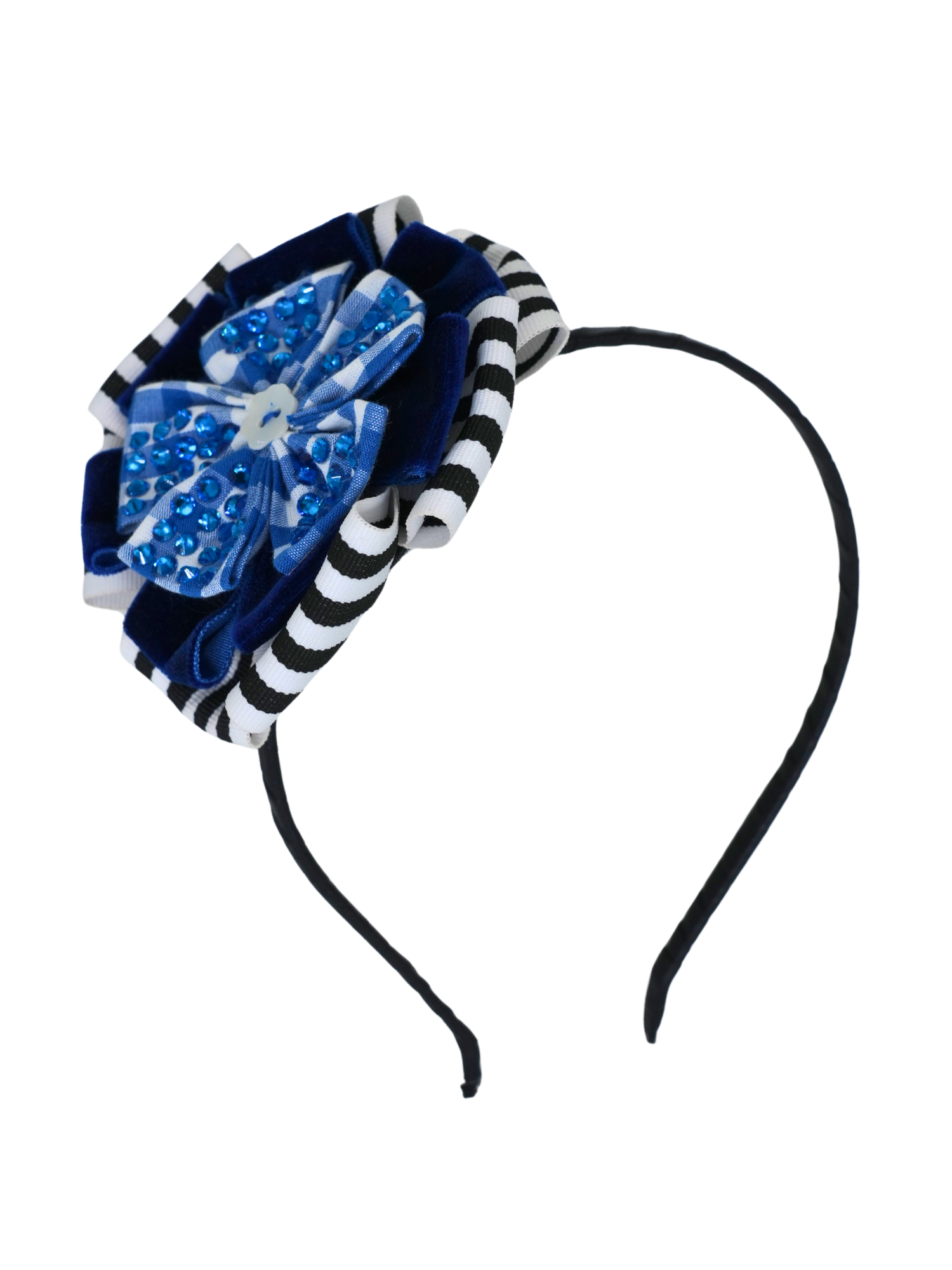 Blue Velvet Gingham Jeweled Headband