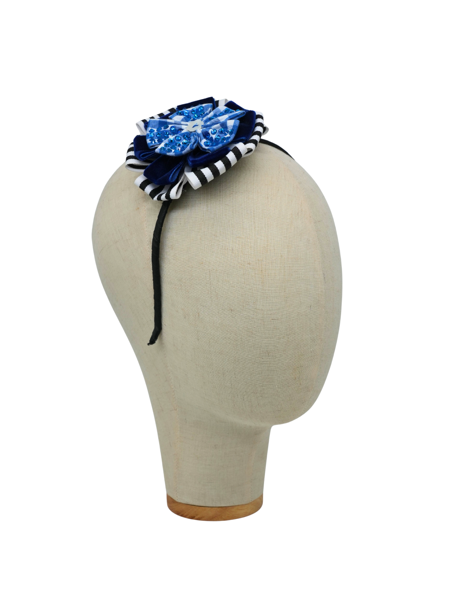 Blue Velvet Gingham Jeweled Headband