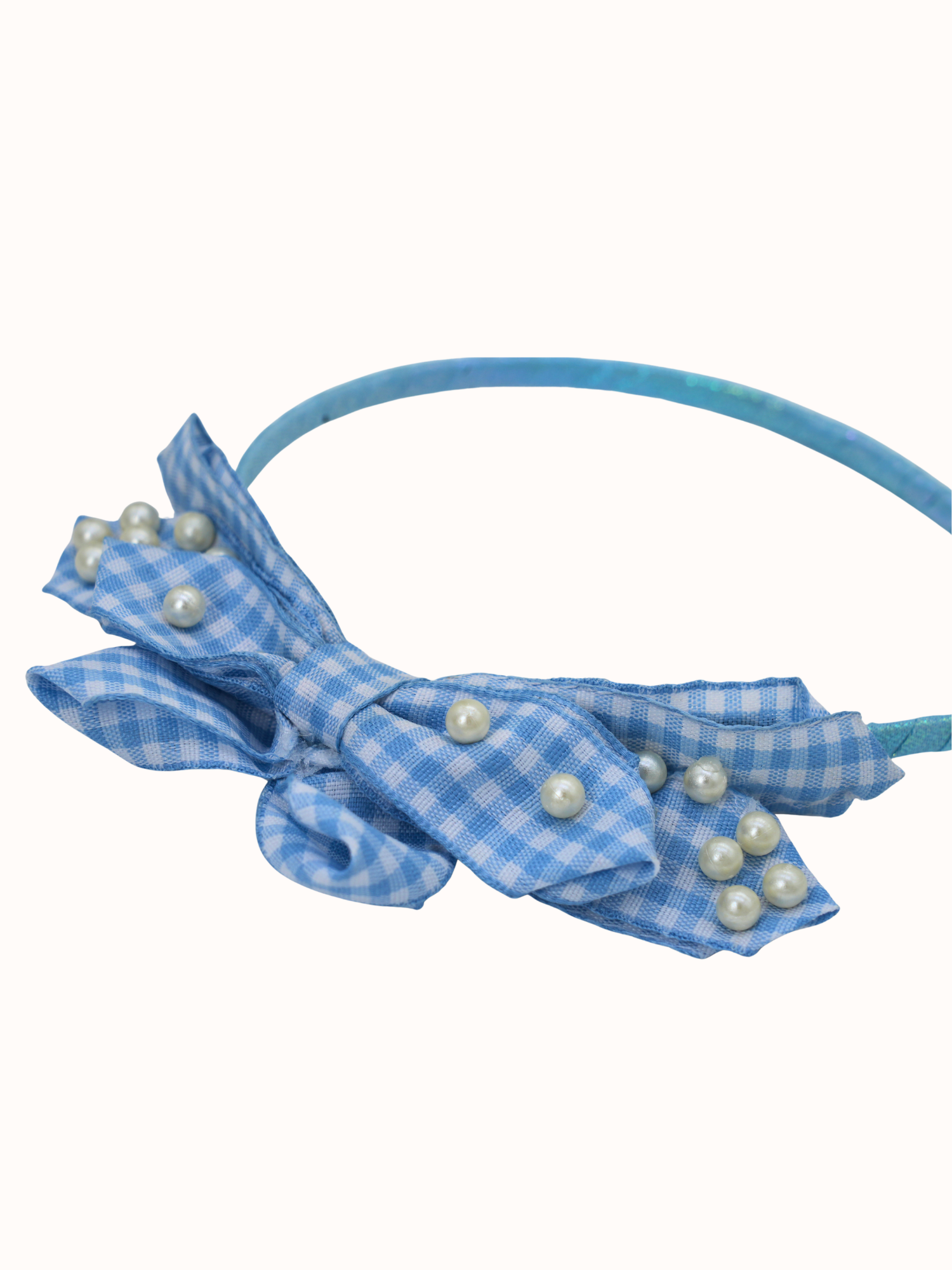 Gingham Pearl Bow Headband