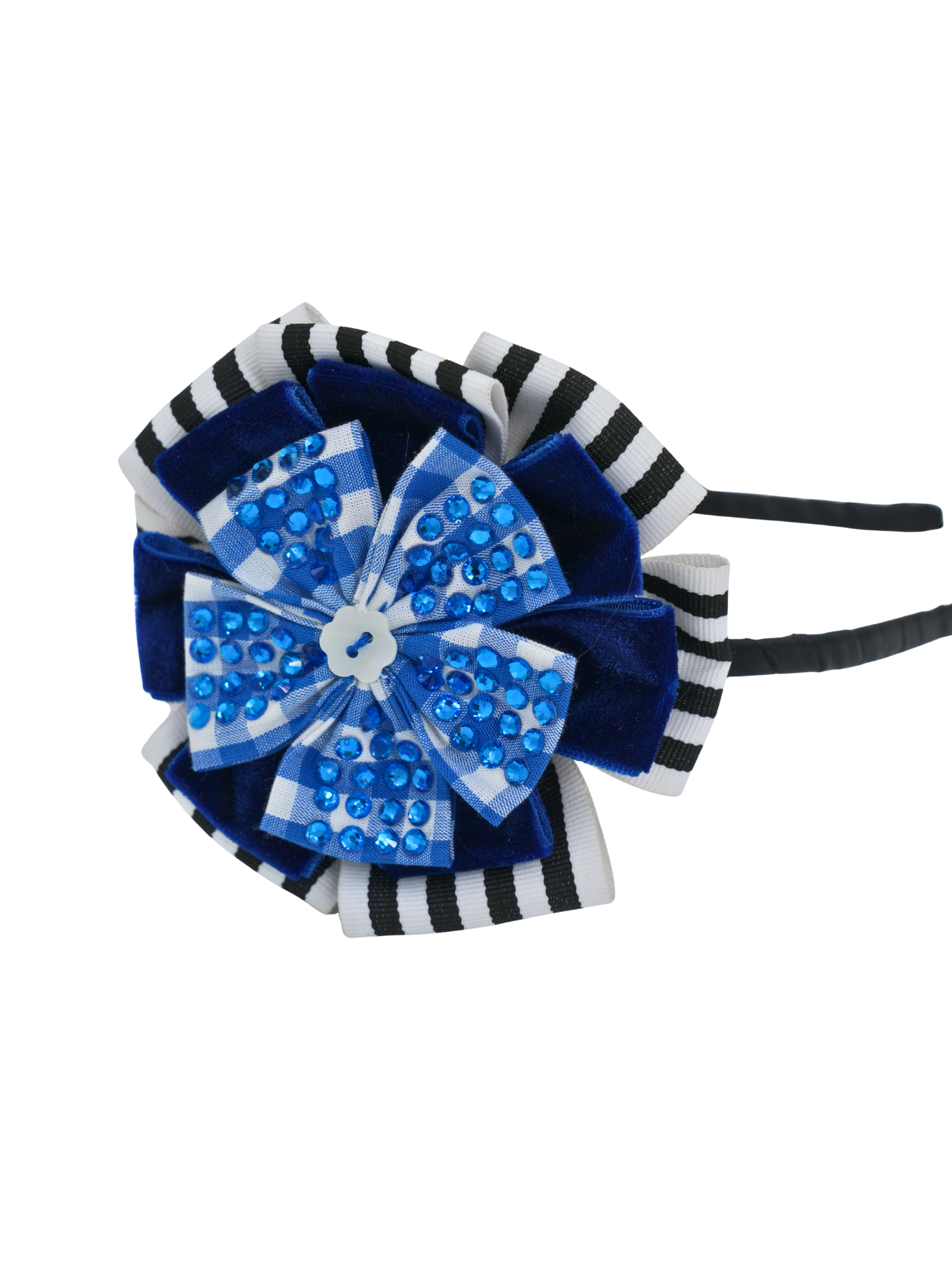 Blue Velvet Gingham Jeweled Headband