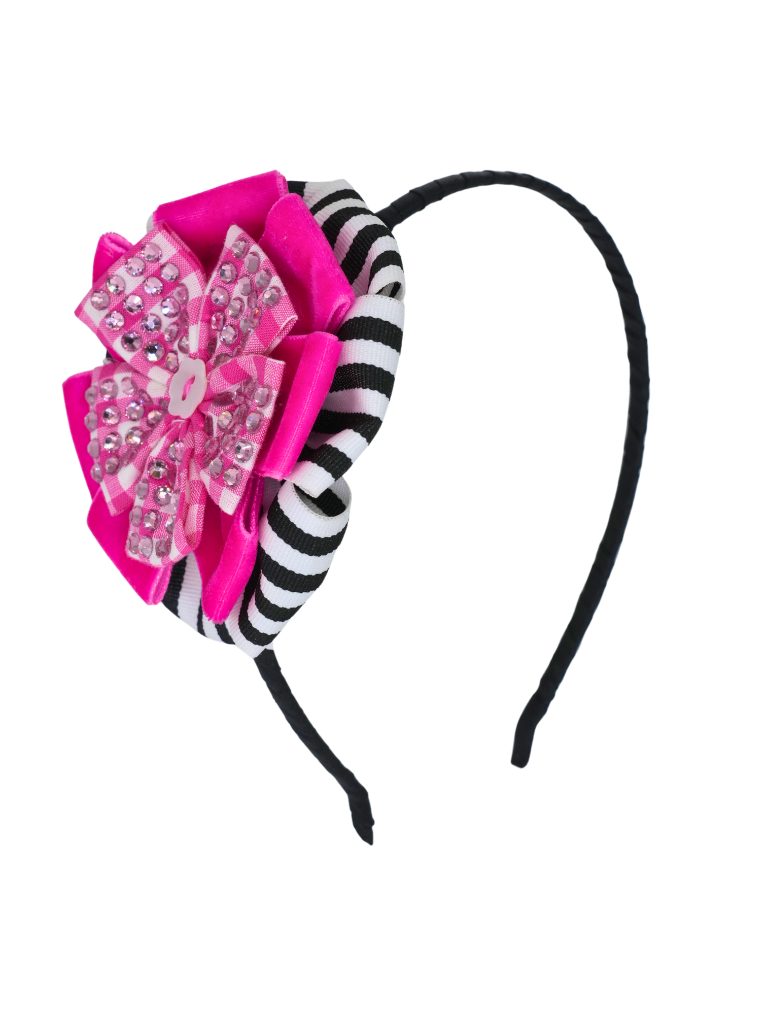 Pink Velvet Gingham Jeweled Headband