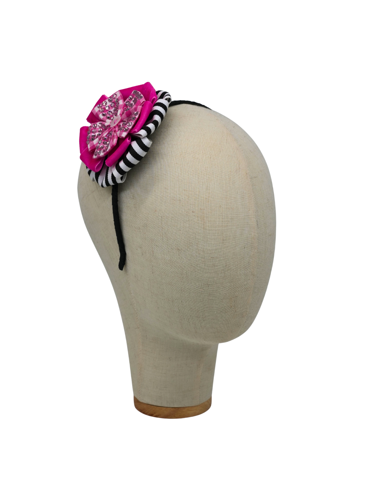 Pink Velvet Gingham Jeweled Headband