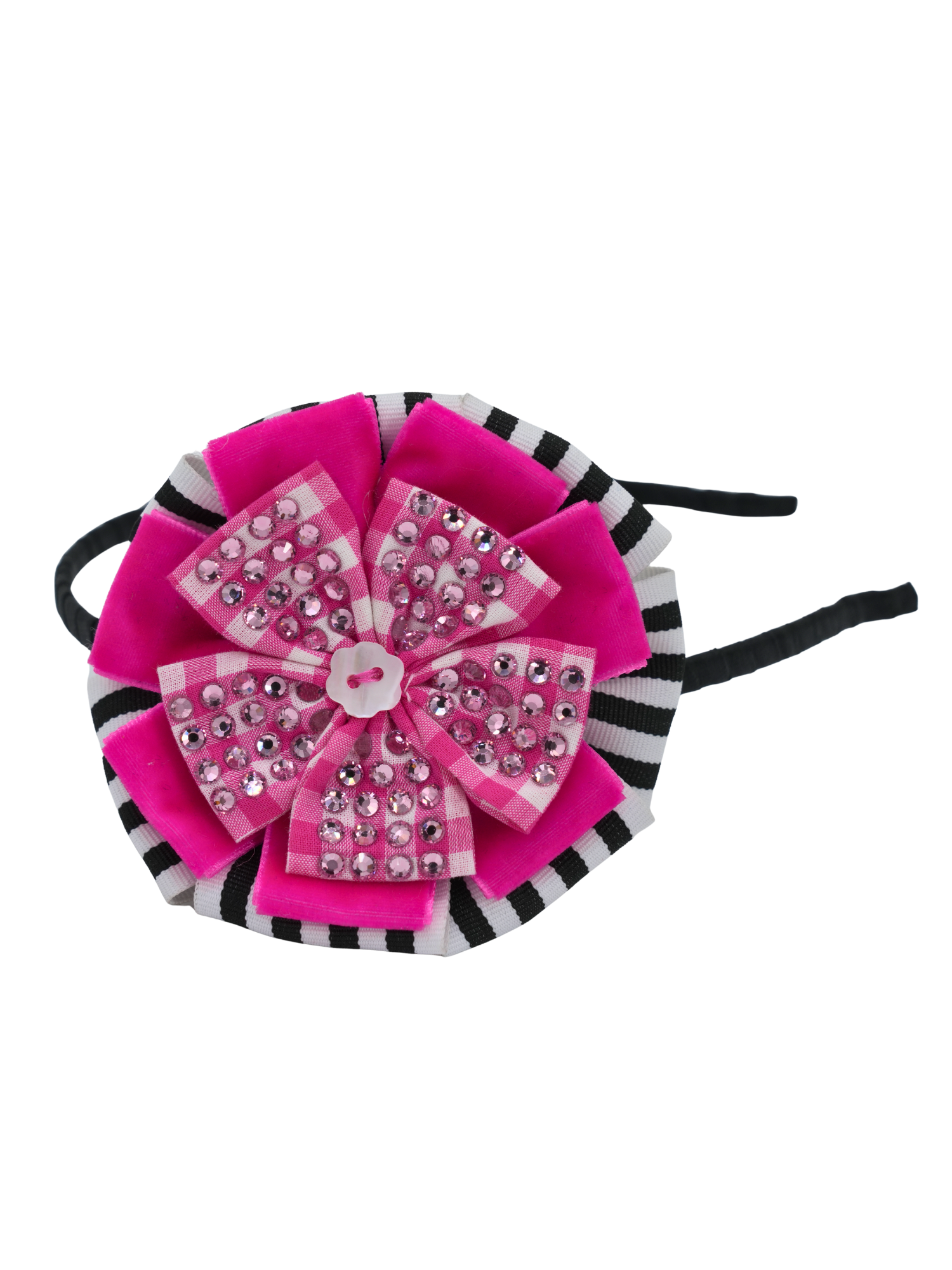 Pink Velvet Gingham Jeweled Headband