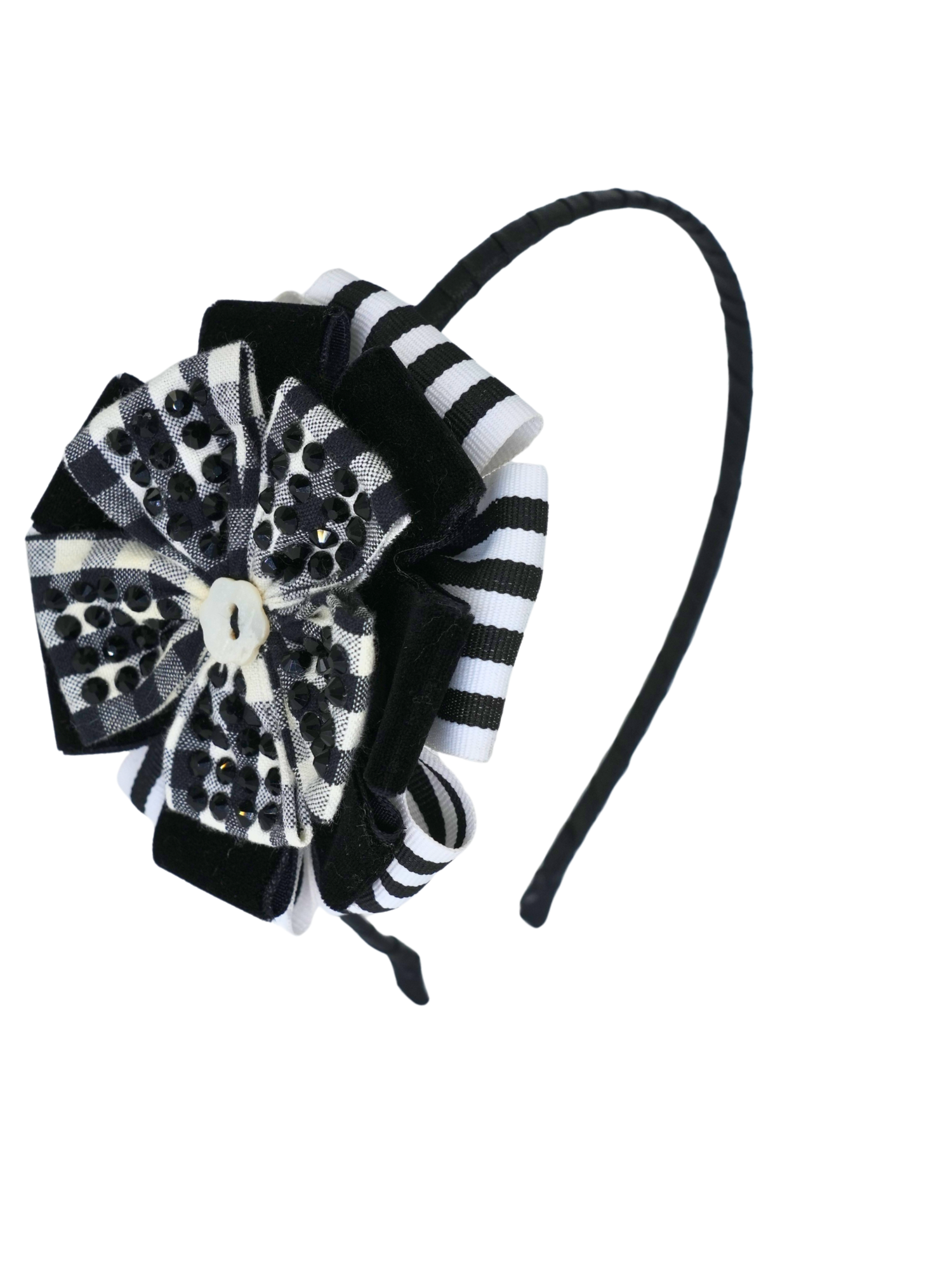 Black Velvet Gingham Jeweled Headband