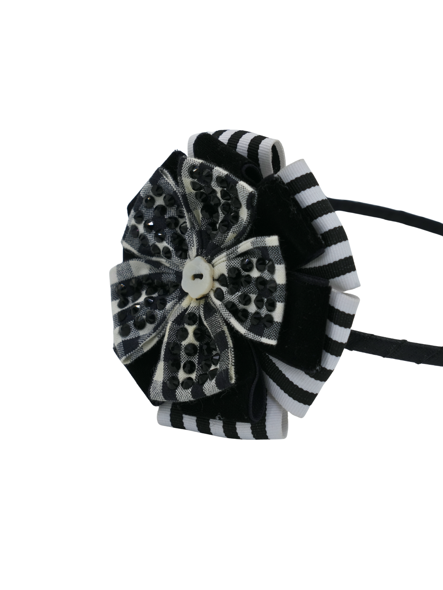 Black Velvet Gingham Jeweled Headband