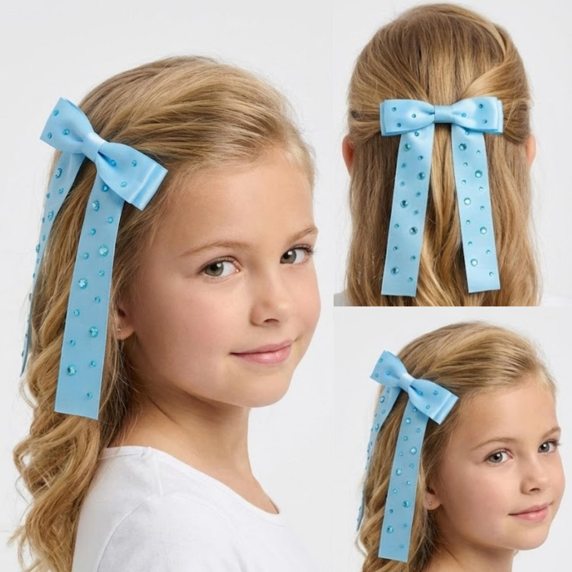 Blue Rhinestone Bow Clip