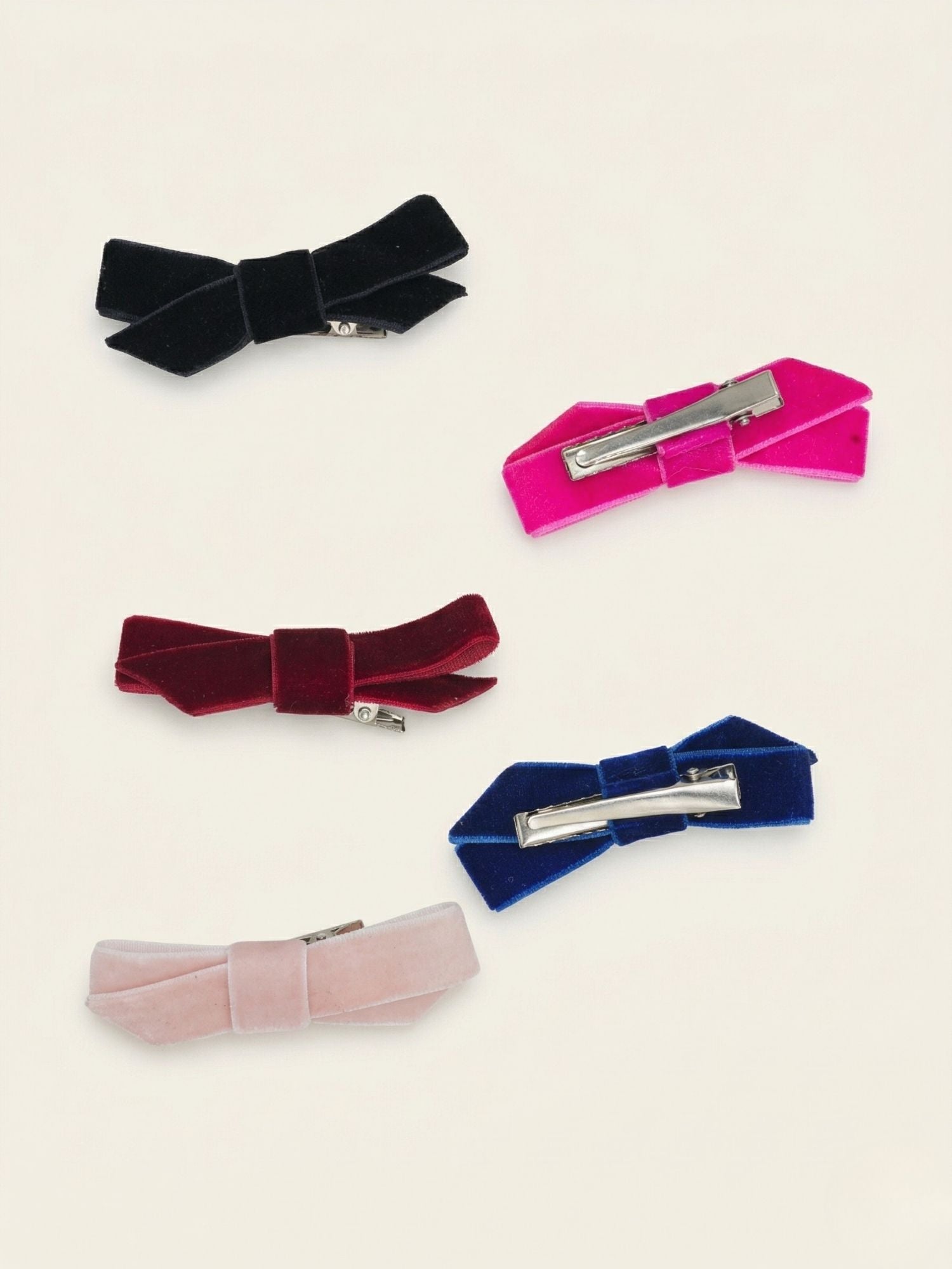 Velvet Bow Clips, Pack of 5