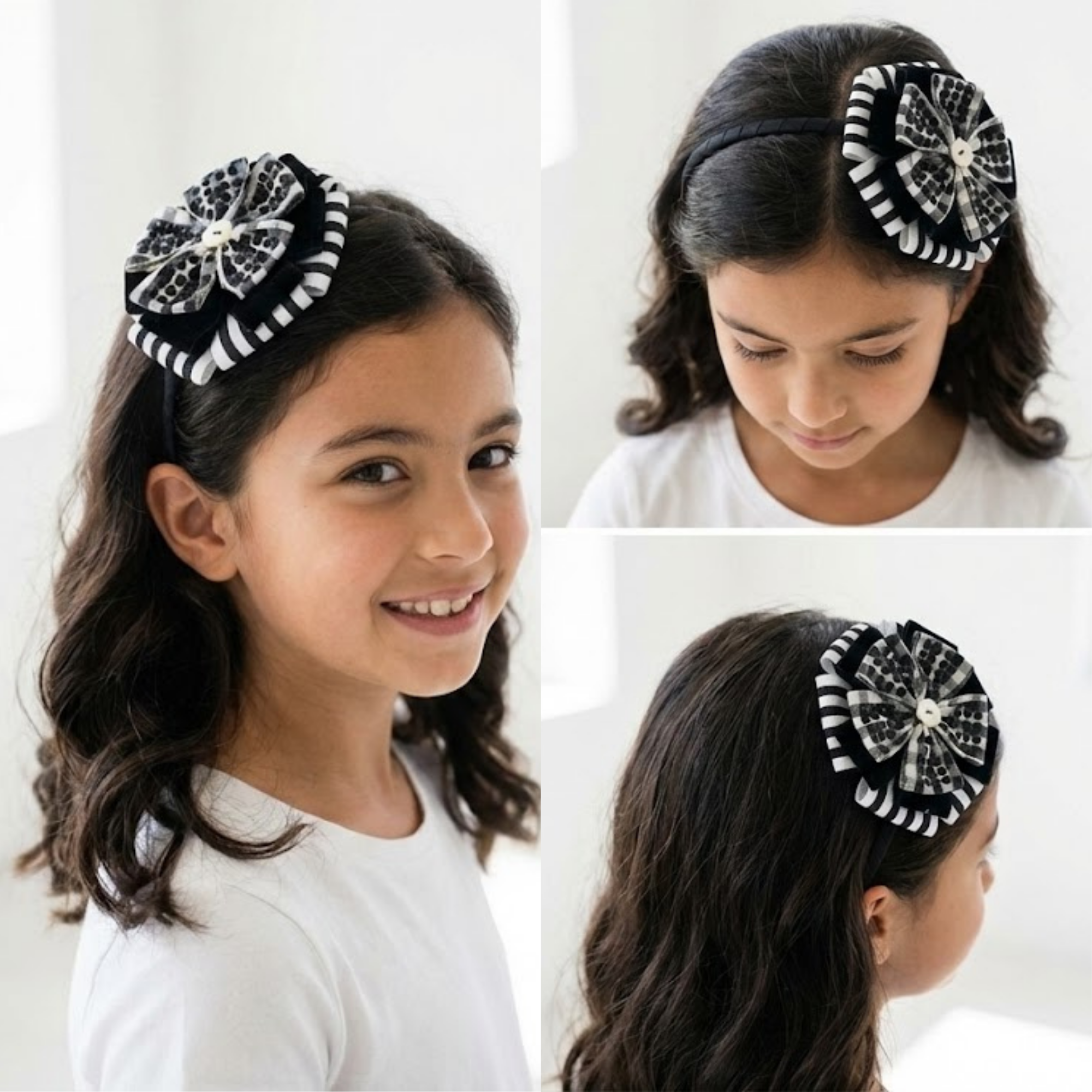 Black Velvet Gingham Jeweled Headband