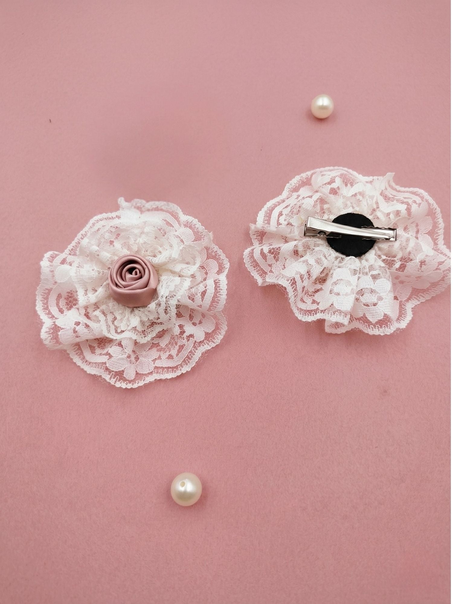 Rose Bloom Lace Clip, Pack of 2