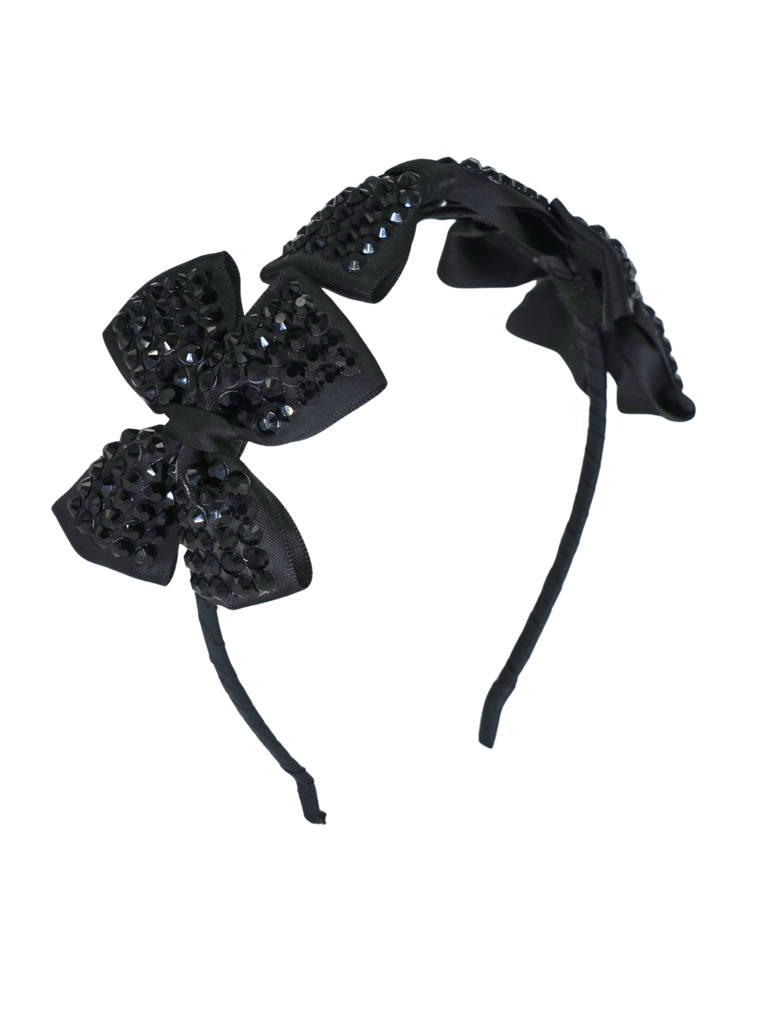 Black Jeweled Bow Satin Headband