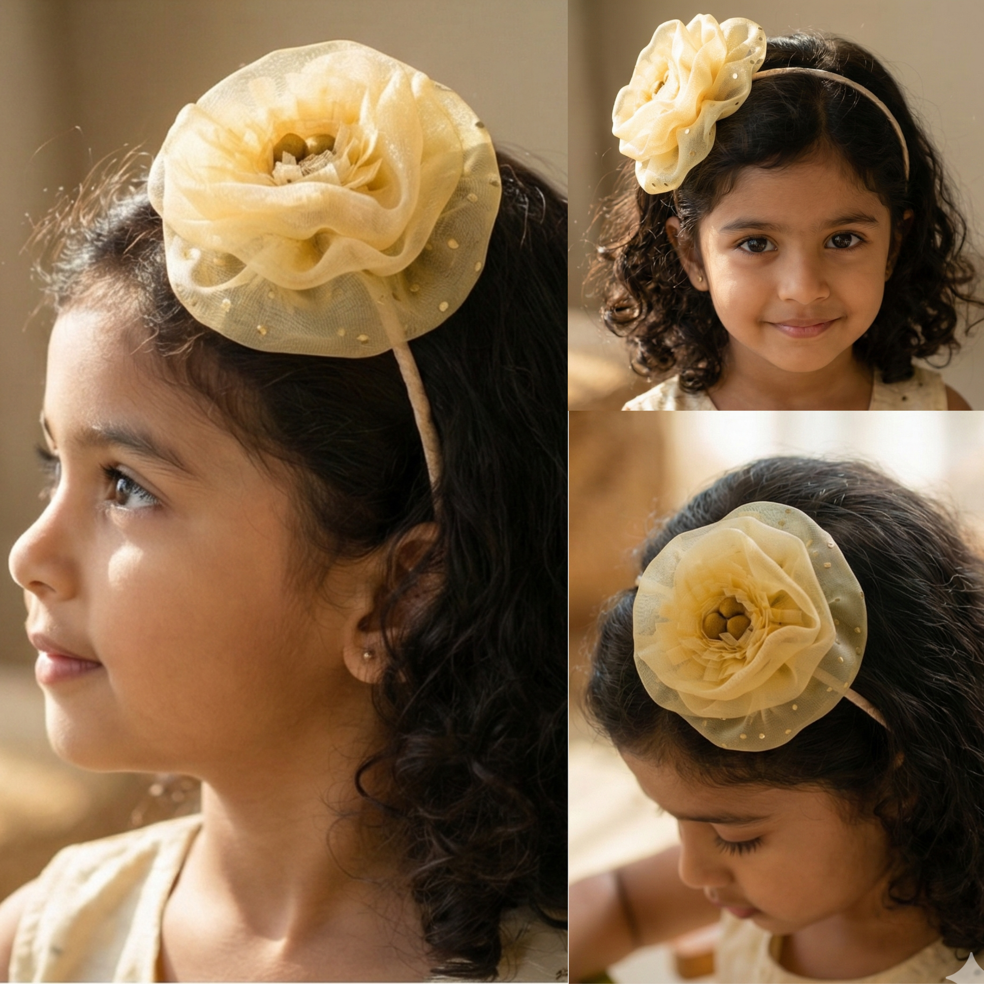 Light Yellow Organza Peony Headband