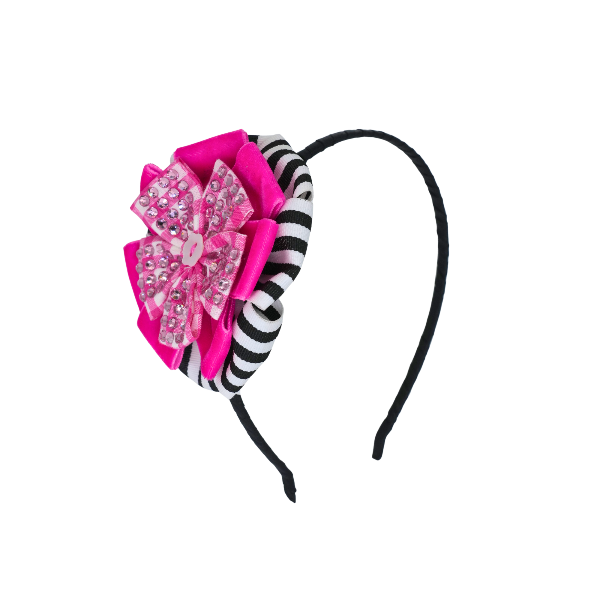 Pink Velvet Gingham Jeweled Headband