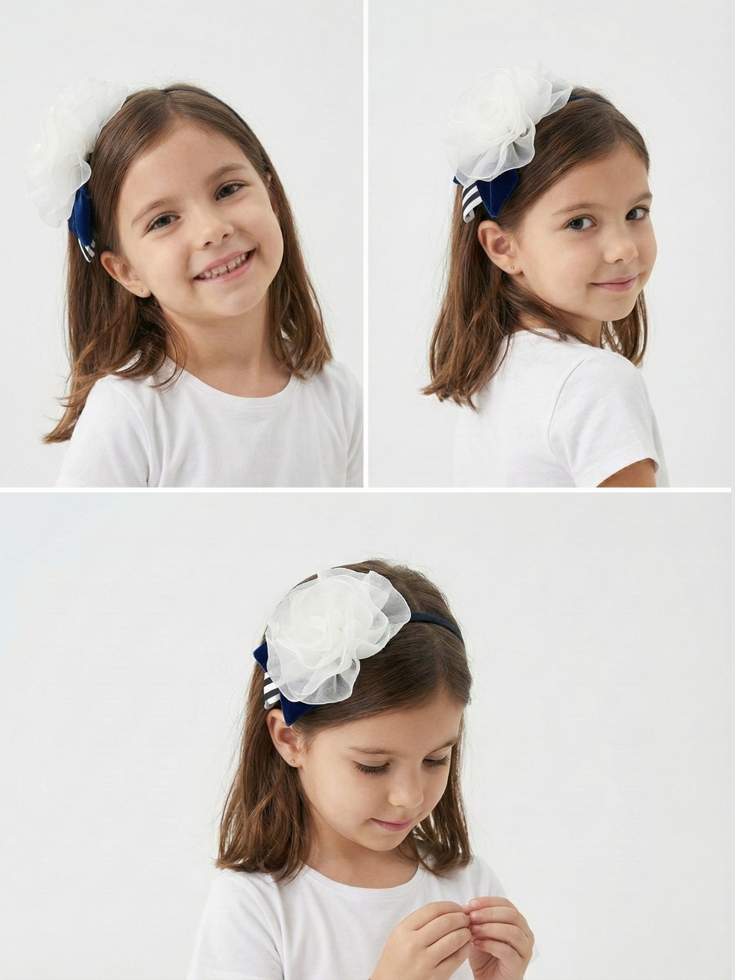 Wit organza gelaagde blomhoofband