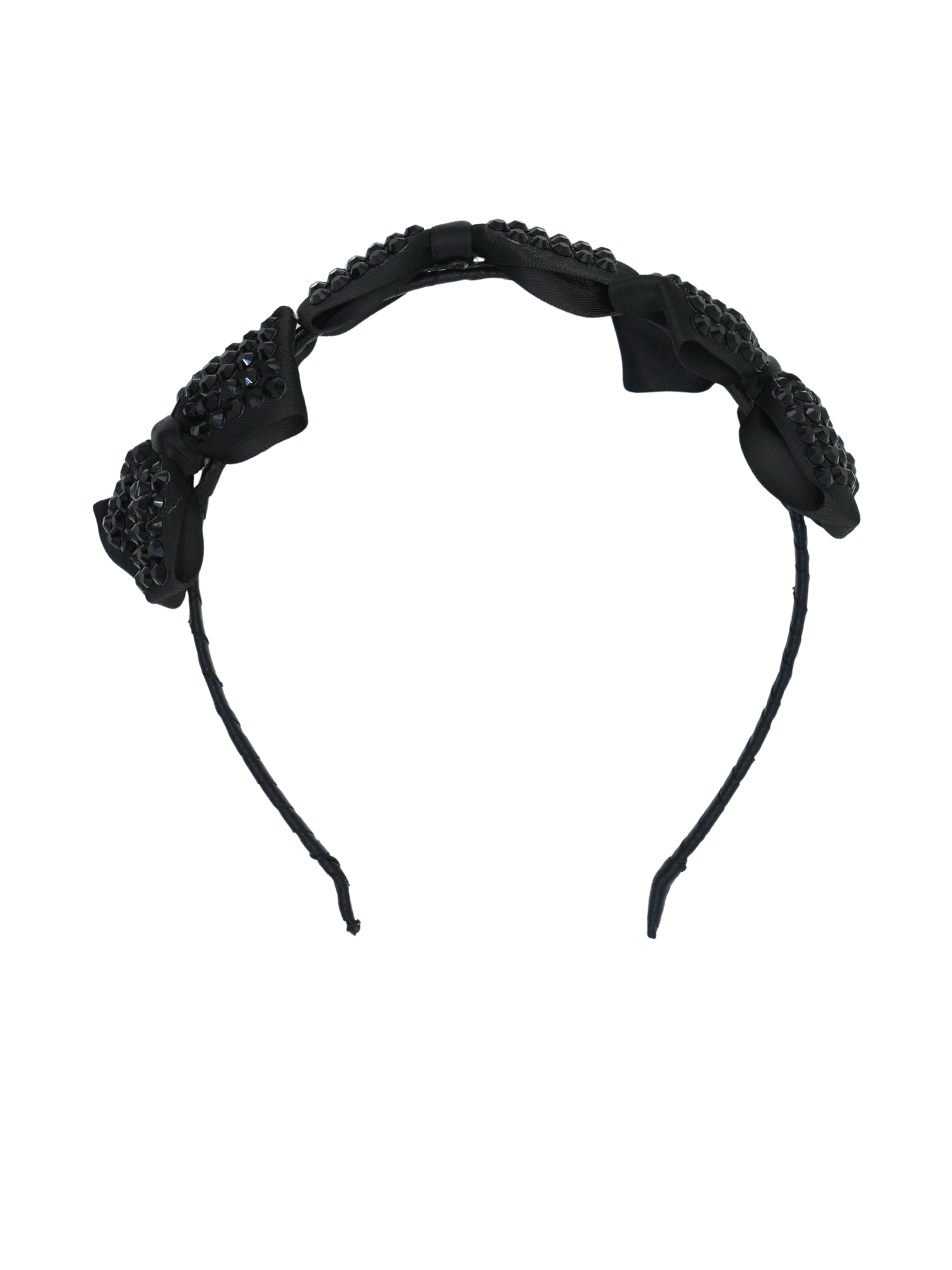 Black Jeweled Bow Satin Headband