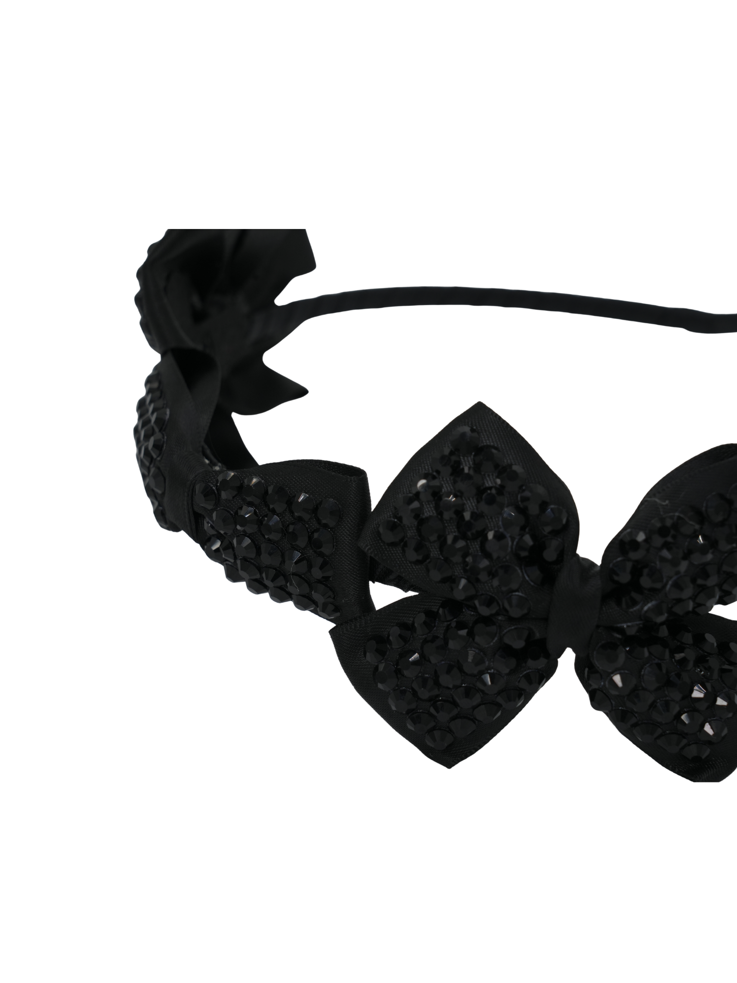 Black Jeweled Bow Satin Headband