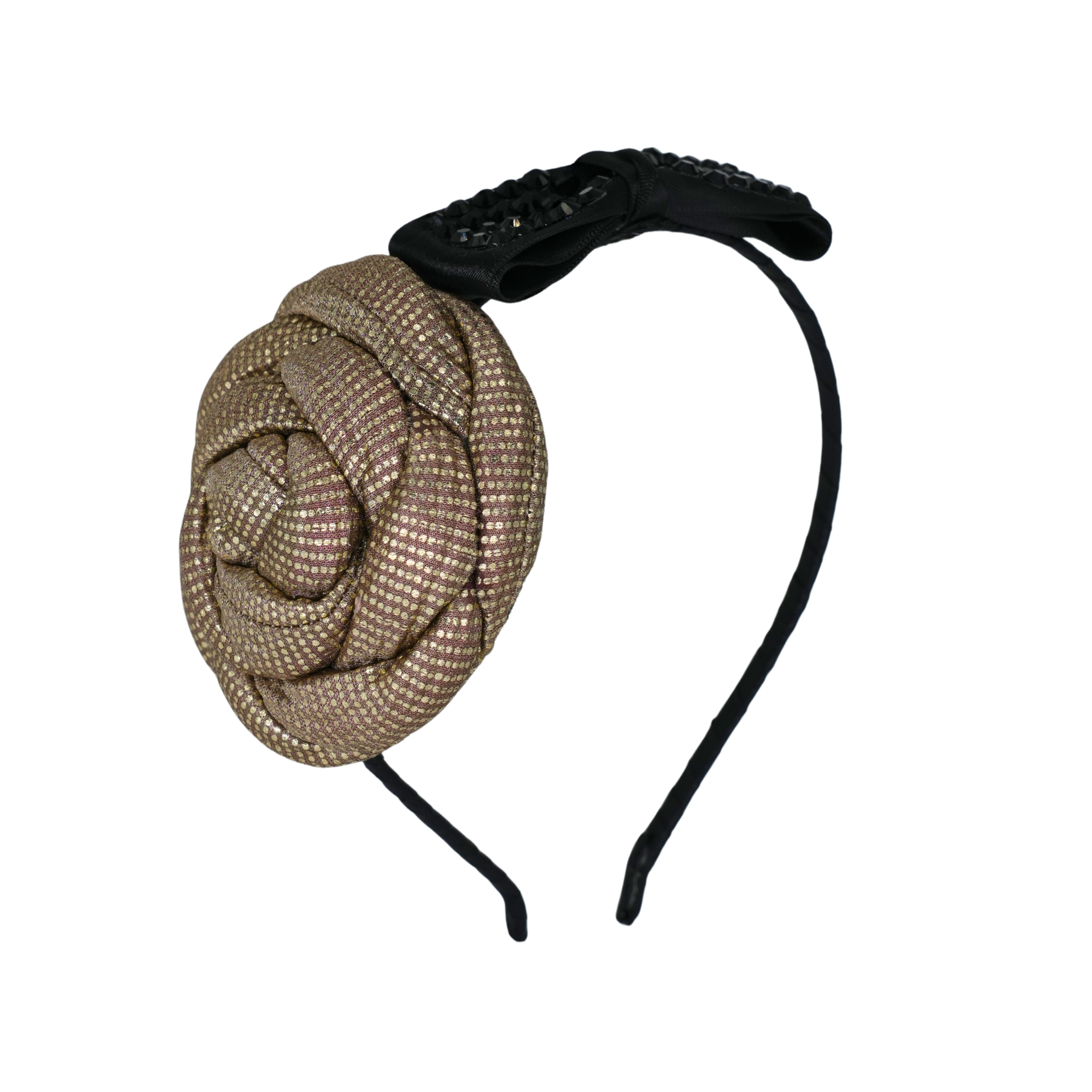 Metallic Rose Black Bow Headband