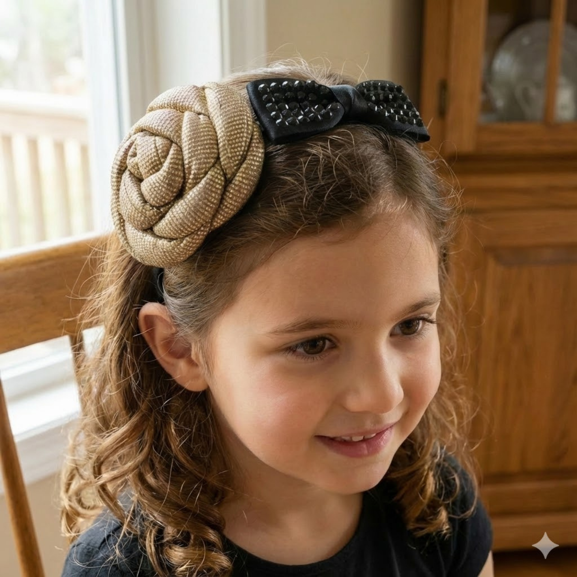 Metallic Rose Black Bow Headband