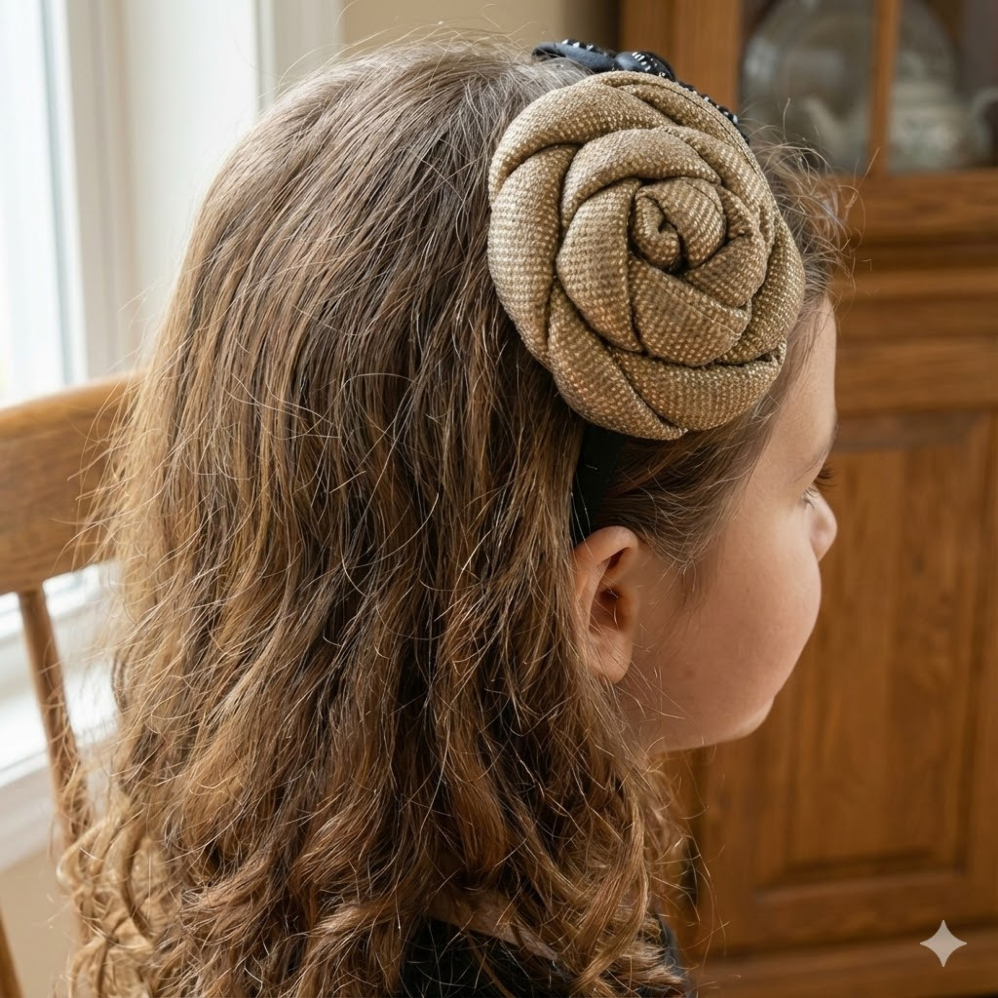 Metallic Rose Black Bow Headband