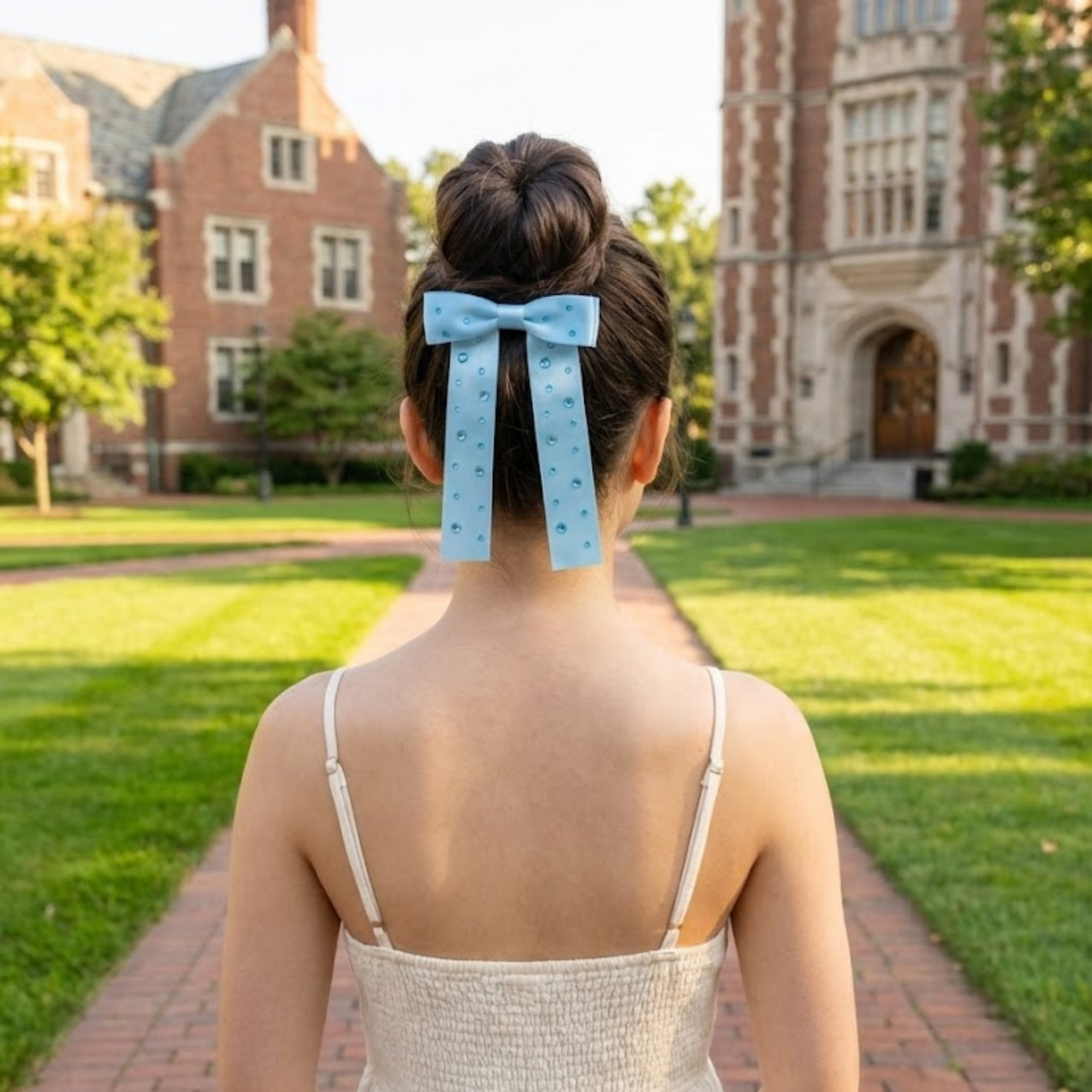 Blue Rhinestone Bow Clip