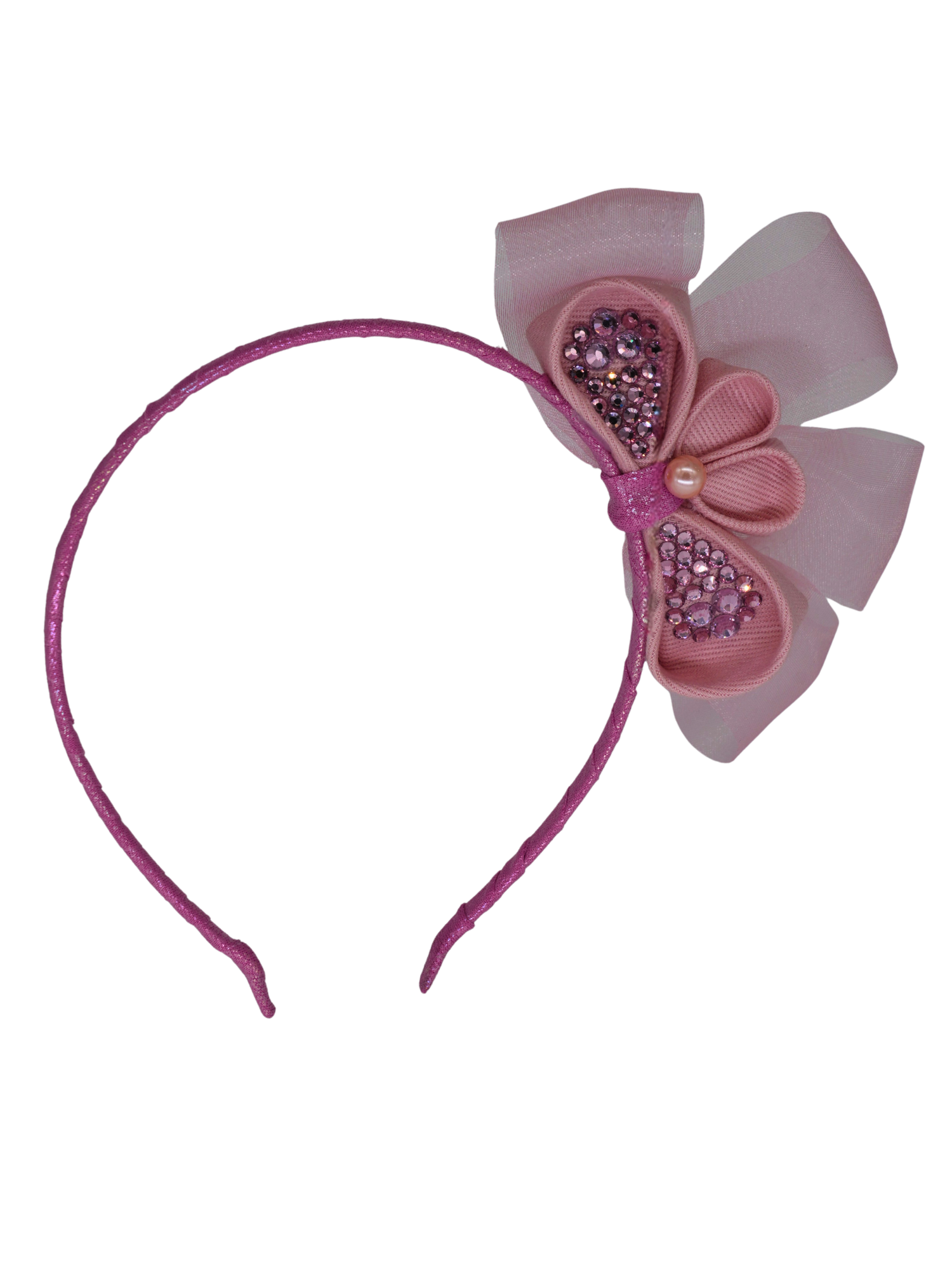 Pink Jeweled Layered Bow Headband