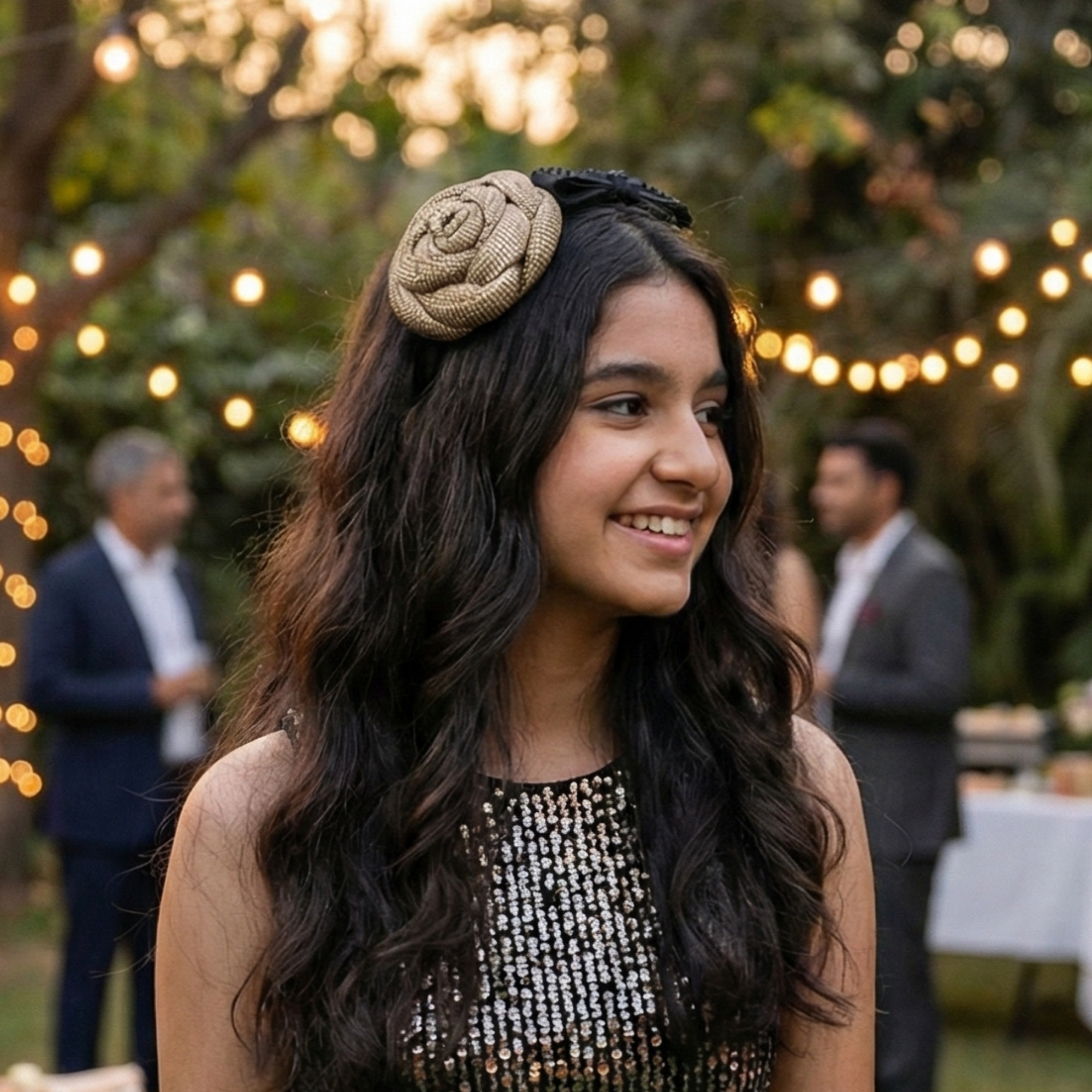 Metallic Rose Black Bow Headband