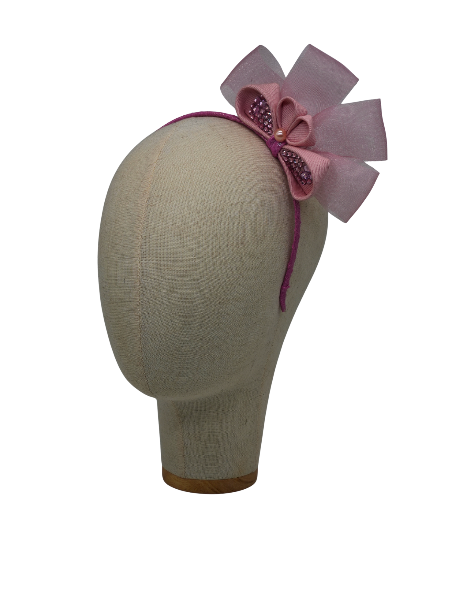 Pink Jeweled Layered Bow Headband