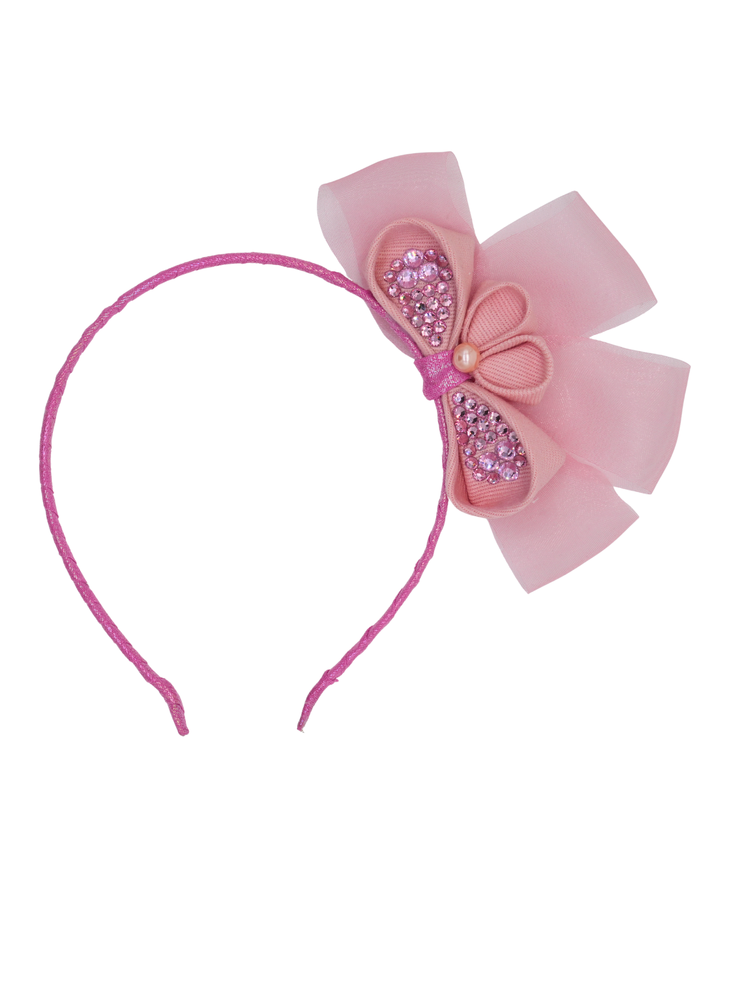 Pink Jeweled Layered Bow Headband