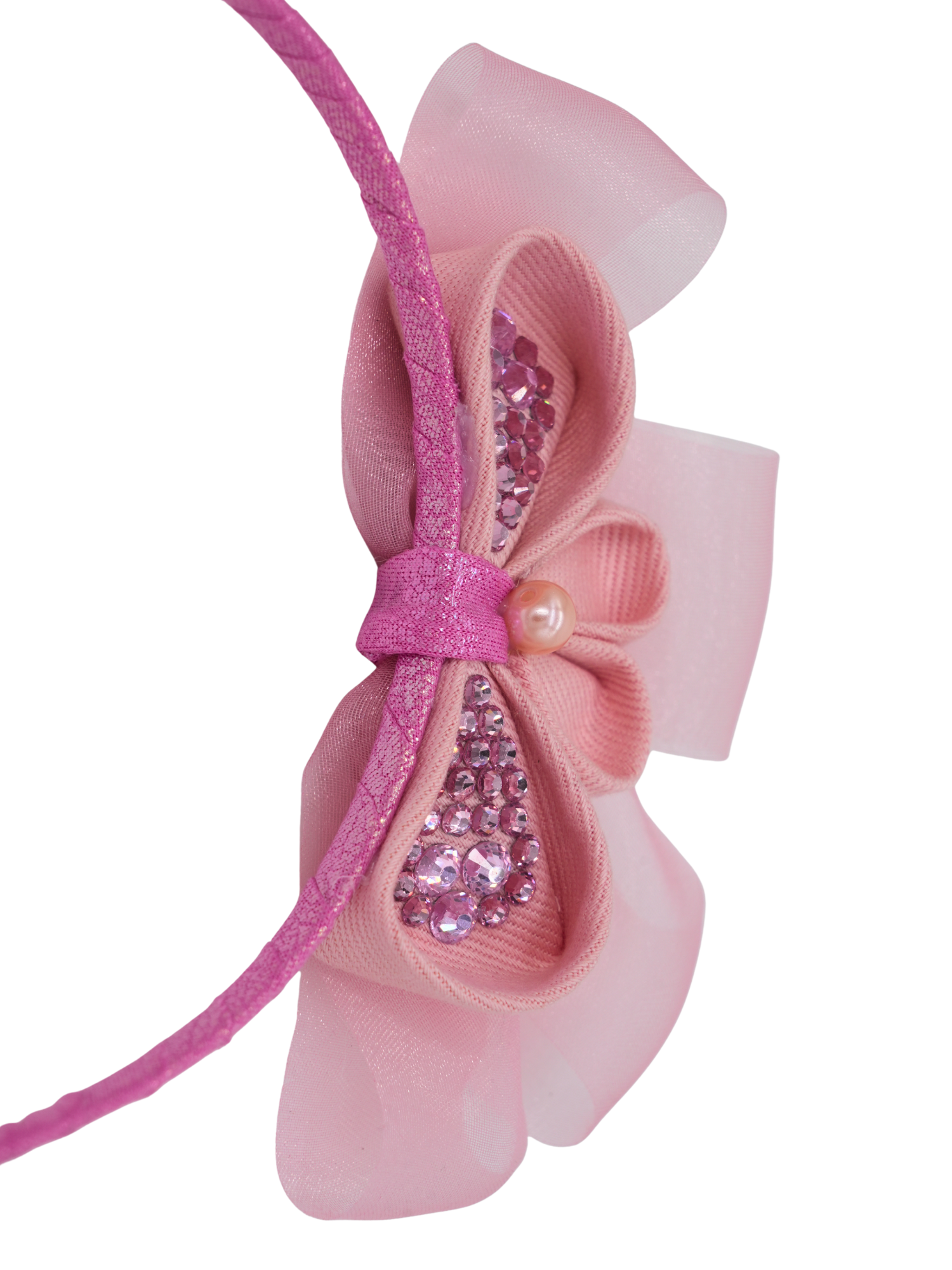 Pink Jeweled Layered Bow Headband