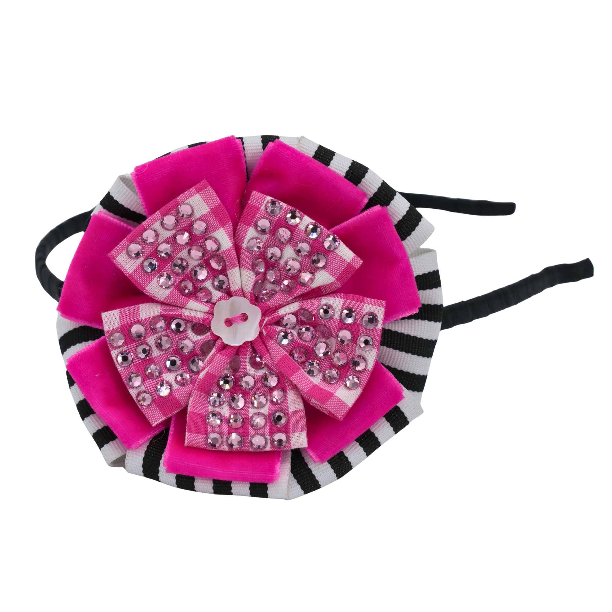 Pink Velvet Gingham Jeweled Headband